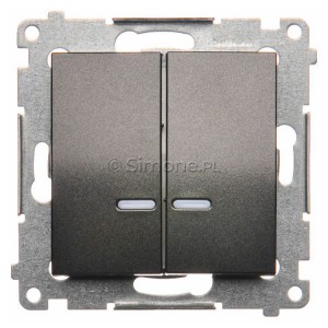 DW5ABL.01/48 Łącznik podwójny do wersji IP44 z podświetleniem typu LED w kolorze niebieskim 16A Antracyt Simon 54 - Widok z przodu