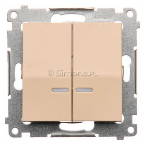 DW5BL.01/41 Łącznik podwójny do wersji IP44 z podświetleniem typu LED w kolorze niebieskim 10A Kremowy Simon 54 - Widok z przodu