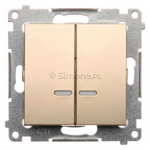 DW5BL.01/44 Łącznik podwójny do wersji IP44 z podświetleniem typu LED w kolorze niebieskim 10A Złoty Mat Simon 54 - Widok z przodu