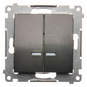 DW5BL.01/48 Łącznik podwójny do wersji IP44 z podświetleniem typu LED w kolorze niebieskim 10A Antracyt Simon 54 - Widok z przodu