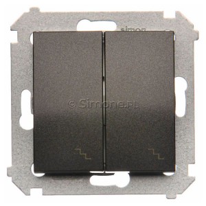 DW6/2L.01/48 Łącznik schodowy podwójny z podświetleniem typu LED w kolorze niebieskim 10A Antracyt Simon 54 - Widok z przodu