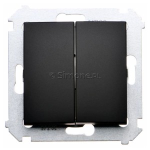 DW6/2L.01/X/49 Łącznik schodowy podwójny bez piktogramu z podświetleniem typu LED w kolorze niebieskim 10A Czarny Mat Simon 54 - Widok z przodu