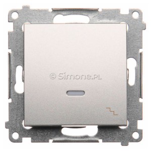 DW6L.01/43 Łącznik schodowy z podświetleniem typu LED w kolorze niebieskim 10A Srebrny Mat Simon 54 - Widok z przodu