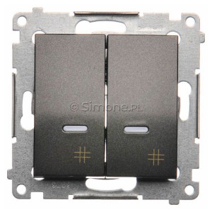 DW7/2L.01/48 Łącznik krzyżowy podwójny z podświetleniem typu LED w kolorze niebieskim 10A Antracyt Simon 54 - Widok z przodu