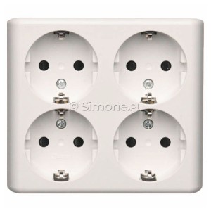 EGSZ4NZ/11 Gniazdo poczwórne Schuko z przesłoną torów prądowych Biały Simon 54 - Widok z przodu