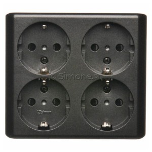 EGSZ4NZ/48 Gniazdo poczwórne Schuko z przesłoną torów prądowych Antracyt Simon 54 - Widok z przodu