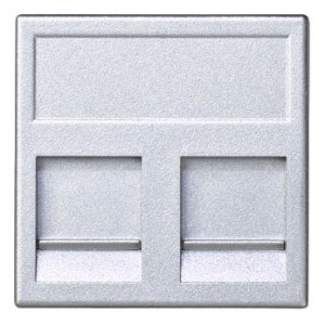 Płytka K45  2x RJ z osłoną  uniwersalna  aluminium Simon Connect - Widok z przodu