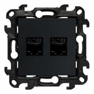 N52.01/38 Gniazdo komputerowe podwójne RJ45 kat. 5 Grafitowy Mat Simon 24 - Widok z przodu