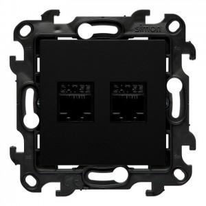 N52.01/49 Gniazdo komputerowe podwójne RJ45 kat. 5 Czarny Mat Simon 24 - Widok z przodu