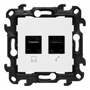 N5T.01/11 Gniazdo komputerowe RJ45 kategoria kat. 5e + gniazdo telefoniczne RJ11 Biały Simon 24 - Widok z przodu