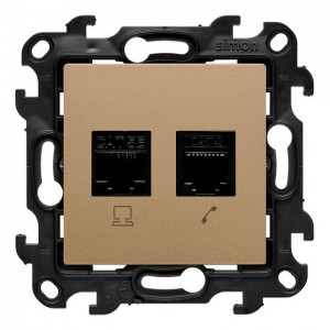 N5T.01/34 Gniazdo komputerowe RJ45 kategoria kat. 5e + gniazdo telefoniczne RJ11 Szampański Mat Simon 24 - Widok z przodu