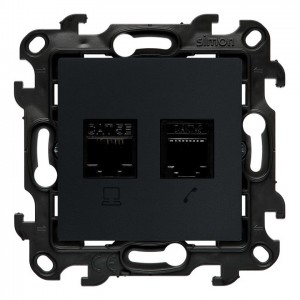 N5T.01/38 Gniazdo komputerowe RJ45 kategoria kat. 5e + gniazdo telefoniczne RJ11 Grafitowy Mat Simon 24 - Widok z przodu