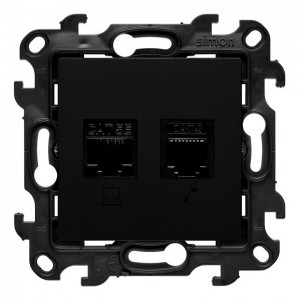 N5T.01/49 Gniazdo komputerowe RJ45 kategoria kat. 5e + gniazdo telefoniczne RJ11 Czarny Mat Simon 24 - Widok z przodu