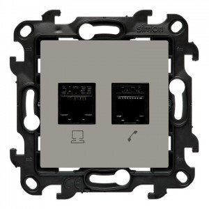 N5T12.01/42 Gniazdo komputerowe RJ45 kategoria kat. 5e + gniazdo telefoniczne RJ12 Kaszmirowy Simon 24 - Widok z przodu