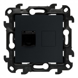 N61E.01/38 Gniazdo komputerowe pojedyncze RJ45 kat. 6 ekranowane Grafitowy Mat Simon 24 - Widok z przodu