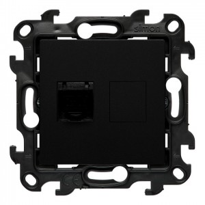 N61E.01/49 Gniazdo komputerowe pojedyncze RJ45 kat. 6 ekranowane Czarny Mat Simon 24 - Widok z przodu