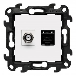 NASFRJ45.01/11 Gniazdo antenowe SAT pojedyncze + Gniazdo komputerowe kat.5e Biały Simon 24 - Widok z przodu