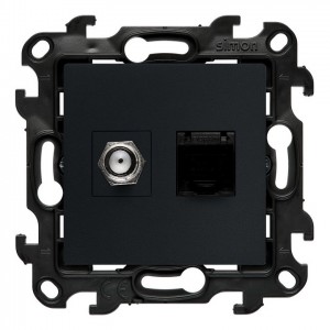 NASFRJ45.01/38 Gniazdo antenowe SAT pojedyncze + Gniazdo komputerowe kat.5e Grafitowy Mat Simon 24 - Widok z przodu