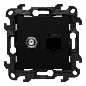 NASFRJ45.01/49 Gniazdo antenowe SAT pojedyncze + Gniazdo komputerowe kat.5e Czarny Mat Simon 24 - Widok z przodu