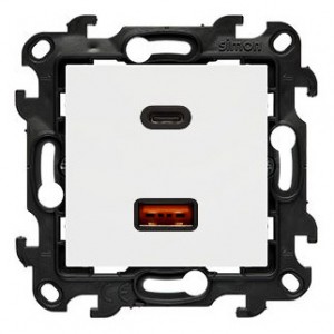 NEC2CAQ.01/11 Ładowarka 2xUSB C+A 30W 5-9-12-15-20V Quick Charge Biały Simon 24 - Widok z przodu