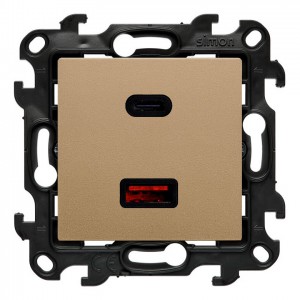 NEC2CAQ.01/34 Ładowarka 2xUSB C+A 30W 5-9-12-15-20V Quick Charge Szampański Mat Simon 24 - Widok z przodu