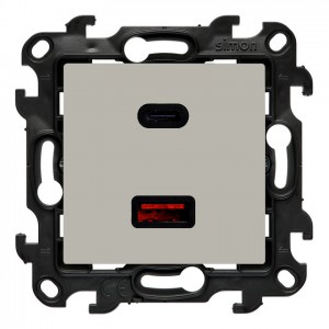 NEC2CAQ.01/42 Ładowarka 2xUSB C+A 30W 5-9-12-15-20V Quick Charge Kaszmirowy Simon 24 - Widok z przodu