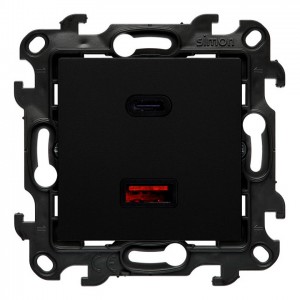 NEC2CAQ.01/49 Ładowarka 2xUSB C+A 30W 5-9-12-15-20V Quick Charge Czarny Mat Simon 24 - Widok z przodu