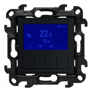 NETD1A.01/38 Regulator temperatury z programatorem tygodniowym, wyświetlaczem LCD oraz czujnikiem wewnętrznym Grafitowy Mat Simon 24 - Widok z przodu