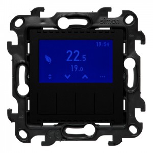 NETD1A.01/49 Regulator temperatury z programatorem tygodniowym, wyświetlaczem LCD oraz czujnikiem wewnętrznym Czarny Mat Simon 24 - Widok z przodu