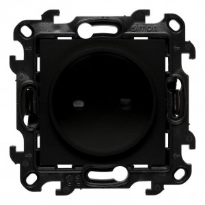 NG1CZ.01/49 Gniazdo wtyczkowe pojedyncze bez uziemienia z przesłonami torów prądowych 16A Czarny Mat Simon 24 - Widok z przodu