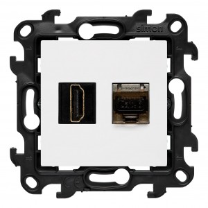 NGH21RJ45.01/11 Gniazdo HDMI v2.1 + Gniazdo komputerowe Kat.6 Biały Simon 24 - Widok z przodu