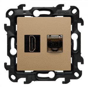 NGH21RJ45.01/34 Gniazdo HDMI v2.1 + Gniazdo komputerowe Kat.6 Szampański Mat Simon 24 - Widok z przodu