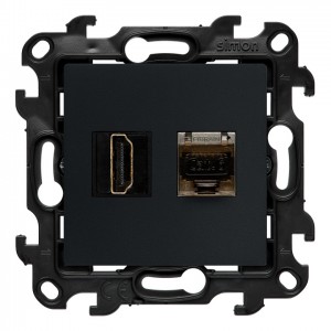 NGH21RJ45.01/38 Gniazdo HDMI v2.1 + Gniazdo komputerowe Kat.6 Grafitowy Mat Simon 24 - Widok z przodu