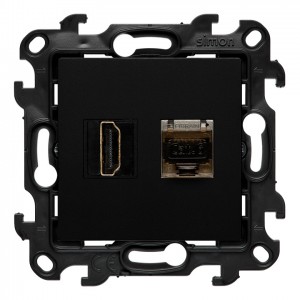 NGH21RJ45.01/49 Gniazdo HDMI v2.1 + Gniazdo komputerowe Kat.6 Czarny Mat Simon 24 - Widok z przodu