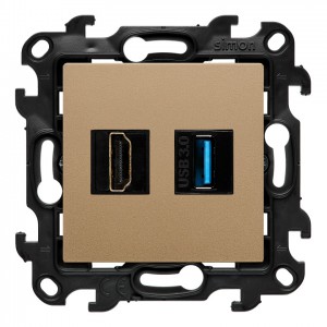 NGHDUSB3.01/34 Gniazdo HDMI v2.1 + Gniazdo USB 3.0 Szampański Mat Simon 24 - Widok z przodu