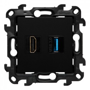 NGHDUSB3.01/49 Gniazdo HDMI v2.1 + Gniazdo USB 3.0 Czarny Mat Simon 24 - Widok z przodu
