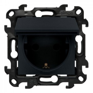 NGSZ1BCUZ.01E/38 Gniazdo hermetyczne z bolcem uziemiającym typu Schuko, przesłonami torów prądowych i klapką w kolorze wyrobu Grafitowy Mat Simon 24 - Widok z przodu