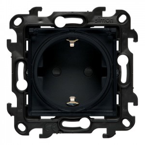 NGSZ1BCUZ.01E/38A Gniazdo hermetyczne z bolcem uziemiającym typu Schuko, przesłonami torów prądowych i klapką transparentną Grafitowy Mat Simon 24 - Widok z przodu