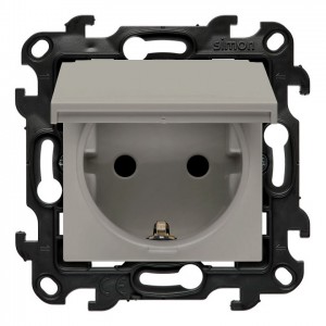 NGSZ1BCUZ.01E/42 Gniazdo hermetyczne z bolcem uziemiającym typu Schuko, przesłonami torów prądowych i klapką w kolorze wyrobu Kaszmirowy Simon 24 - Widok z przodu