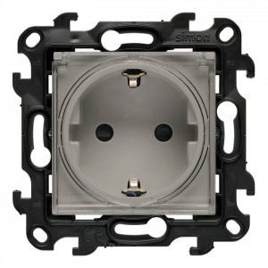 NGSZ1BCUZ.01E/42A Gniazdo hermetyczne z bolcem uziemiającym typu Schuko, przesłonami torów prądowych i klapką transparentną Kaszmirowy Simon 24 - Widok z przodu