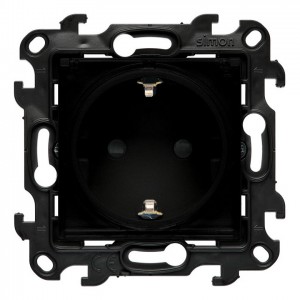 NGSZ1BCUZ.01E/49A Gniazdo hermetyczne z bolcem uziemiającym typu Schuko, przesłonami torów prądowych i klapką transparentną Czarny Mat Simon 24 - Widok z przodu