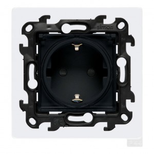 NGSZ1BCZ.01E/38A Gniazdo hermetyczne z bolcem uziemiającym typu Schuko, przesłoną torów prądowych, uszczelką ramki i klapką transparentną Grafitowy Mat Simon 24 - Widok z przodu