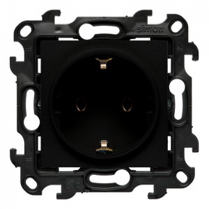 NGSZ1C.01E/49 Gniazdo wtyczkowe pojedyncze z uziemieniem typu Schuko 16A Czarny Mat Simon 24 - Widok z przodu