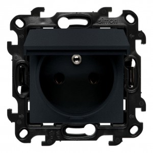 NGZ1BCU.01/38 Gniazdo hermetyczne z bolcem uziemiającym i klapką w kolorze wyrobu Grafitowy Mat Simon 24 - Widok z przodu