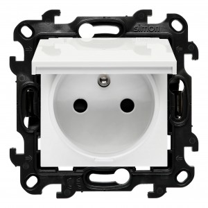 NGZ1BCUZ.01/11 Gniazdo hermetyczne z bolcem uziemiającym, przesłoną torów prądowych i klapką w kolorze wyrobu Biały Simon 24 - Widok z przodu
