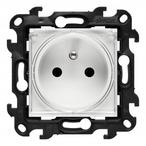 NGZ1BCUZ.01/11A Gniazdo hermetyczne z bolcem uziemiającym, przesłoną torów prądowych i klapką transparentną Biały Simon 24 - Widok z przodu