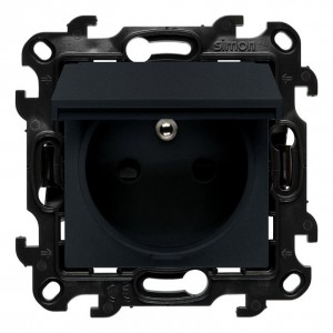 NGZ1BCUZ.01/38 Gniazdo hermetyczne z bolcem uziemiającym, przesłoną torów prądowych i klapką w kolorze wyrobu Grafitowy Mat Simon 24 - Widok z przodu