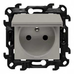 NGZ1BCUZ.01/42 Gniazdo hermetyczne z bolcem uziemiającym, przesłoną torów prądowych i klapką w kolorze wyrobu Kaszmirowy Simon 24 - Widok z przodu