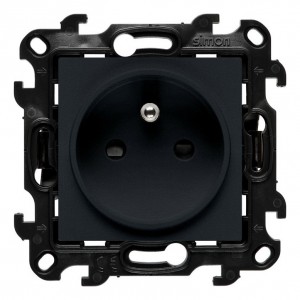 NGZ1CZ.01/38 Gniazdo wtyczkowe pojedyncze z uziemieniem i przesłonami torów prądowych 16A Grafitowy Mat Simon 24 - Widok z przodu
