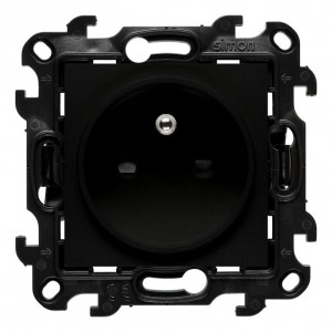 NGZ1CZ.01/49 Gniazdo wtyczkowe pojedyncze z uziemieniem i przesłonami torów prądowych 16A Czarny Mat Simon 24 - Widok z przodu